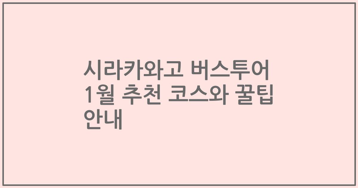 시라카와고 버스투어 1월 추천 코스와 꿀팁 안내